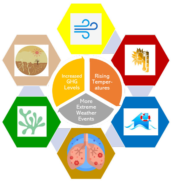 Graphic showing overlapping areas of climate change and public health