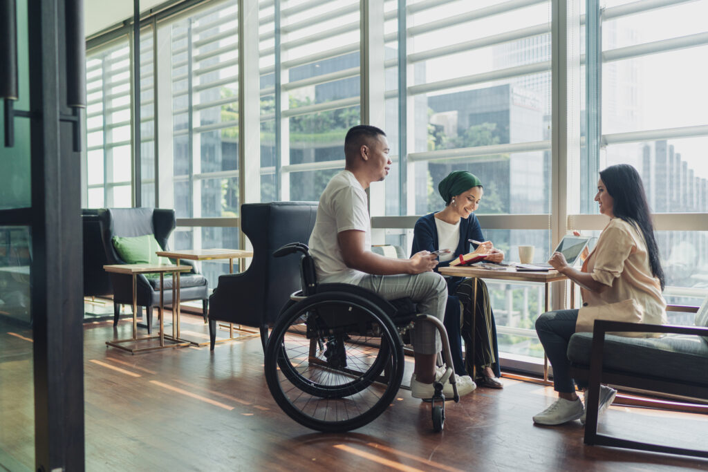 A group of three having a meeting 